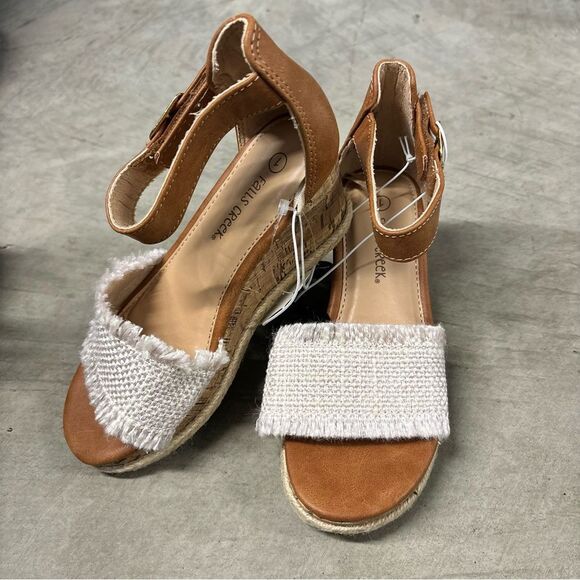 Falls Creek Girls Size 13 Chestnut Tweed Espadrille Cork Wedge Sandals - Picture 1 of 5